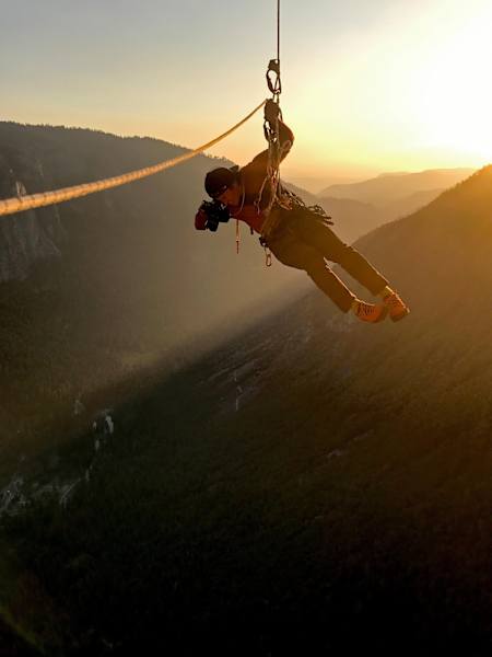Jimmy Chin filming during production of Free Solo.