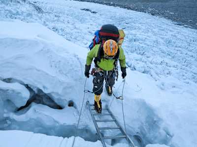 In 2012, Henderson was on an Everest expedition; here he traverses the notoriously perilous Khumbu Icefall.