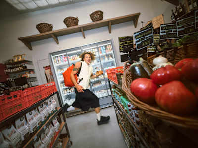  Lucas Pinheiro Braathen modelling in a market. 