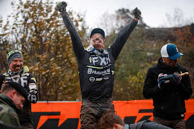 Albin Elowson, Robert Kvarnstrom and Ken Bengston on the final Gotland Grand National podium.