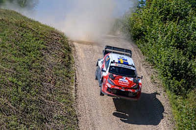 Oliver Solberg takes a big drop on Saturday in Estonia