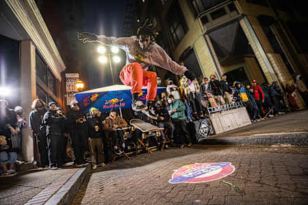 A participant pop shove it at Red Bull Mind The Gap in Atlanta in 2022