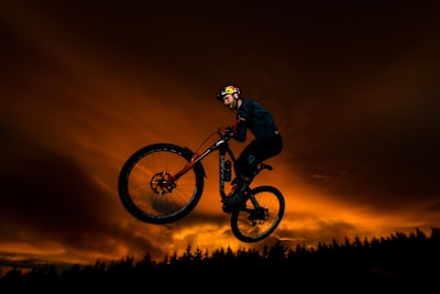Enduro MTB athlete Greg Callaghan performs during a night shoot for his YouTube film 'Breaking the Cycle'.