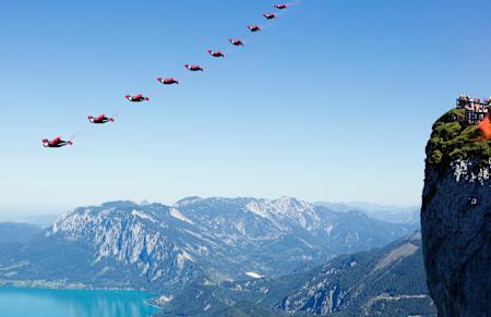 Marco Waltenspiel flies by the Schafberg Mountain, Salzburg, Austria, 2016