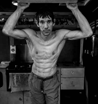 Climber Alex Honnold pictured in a van that he uses when he is travelling.