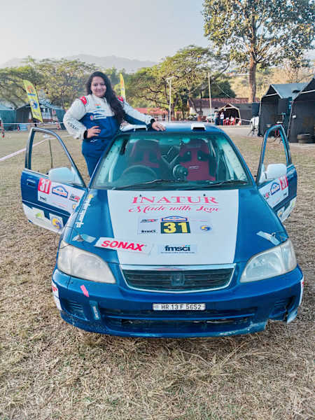 Rally driver Khyati Mody with her rally car.