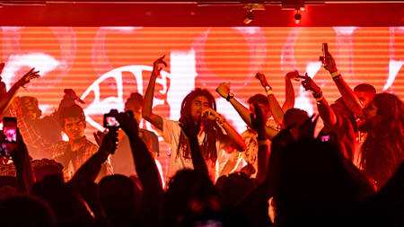 A photo of Mumbai hip-hop crew Swadesi.