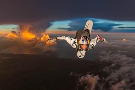 Sean MacCormac sky surfs during the Storm's Edge project