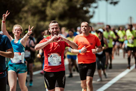 Participants run during the Wings for Life World Run in Zadar, Croatia, on May 6, 2018.