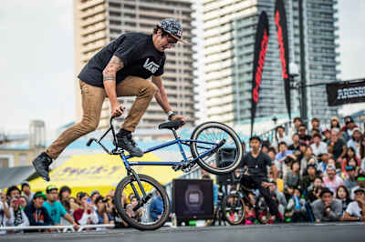 Matthias Dandois of France competes during the World Flatland competition Flat Ark in Kobe, Japan