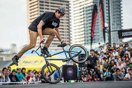 Matthias Dandois of France competes during the World Flatland competition Flat Ark in Kobe, Japan