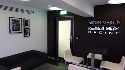 The viewing room inside Red Bull Racing’s AT&T ops room at Milton Keynes.