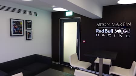 The viewing room inside Red Bull Racing’s AT&T ops room at Milton Keynes.