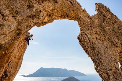 Sasha DiGiulian climbs at Kalymnos, Greece