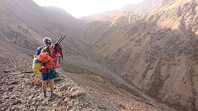 Adrian Matternsurveys the landscape during his kayaking expedition to the Sary-Jaz river in Kyrgyrzstan's Tian Shan mountains.