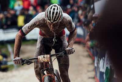 Mathieu Van der Poel performs at UCI XCO World Cup in Albstadt, Germany on May 19, 2019.