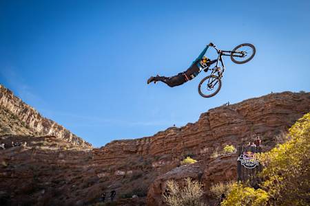 Szymon Godziek rides at Red Bull Rampage in Virgin, Utah, USA on 24 October, 2019.