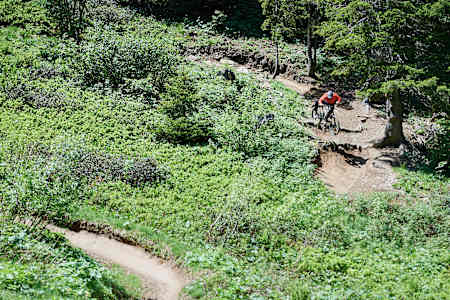Vincent Tupin riding the Wurzel-Section at Morgins Bike Park.