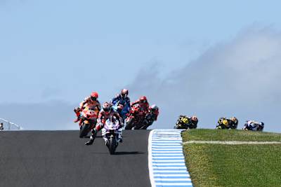 Jorge Martín leads the field at the Australian MotoGP Grand Prix at Phillip Island on October 16, 2022.