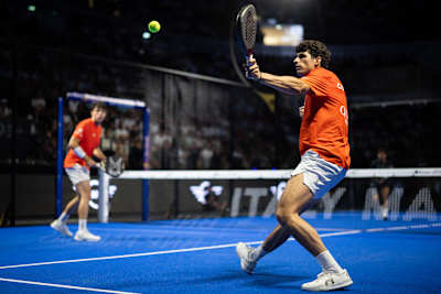 Arturo Coello of Spain in action during the BNL Italy Major Premier Padel final match held at the Foro Italico in Rome in June 2026. 
