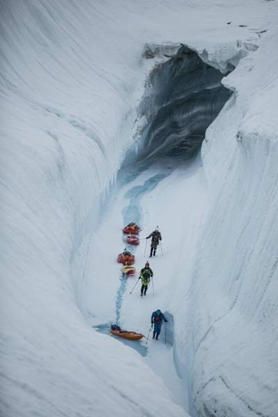 Coming out of a snow tunnel in Greenland.