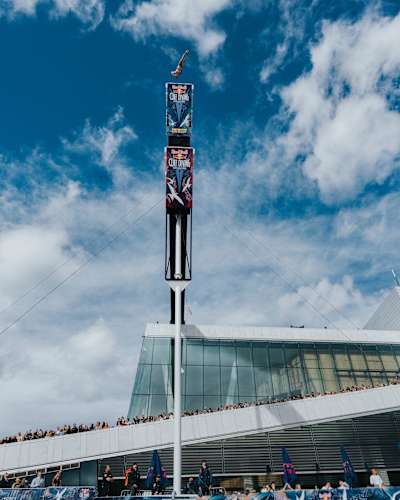 Nikita Fedotov dives during the final competition day of the fifth stop of the Red Bull Cliff Diving World Series at the Oslo Opera House, Oslo, Norway on August 10, 2024. 