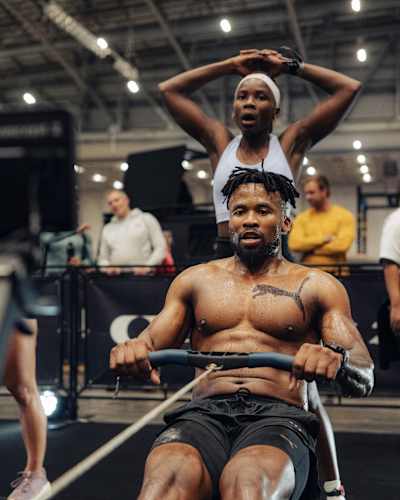 Onthatile Zulu and Matthew Stone perform at Hyrox at CTICC in Cape Town, South Africa, on July 20, 2025 