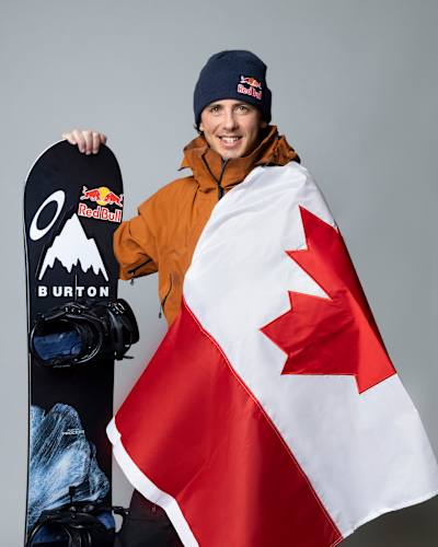 Mark McMorris poses for a photoshoot at Mammoth Mountain