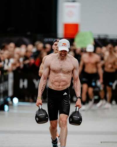 Iivo Niskanen pushing farmers carry during the HYROX event in Helsinki, Finland in May 2026