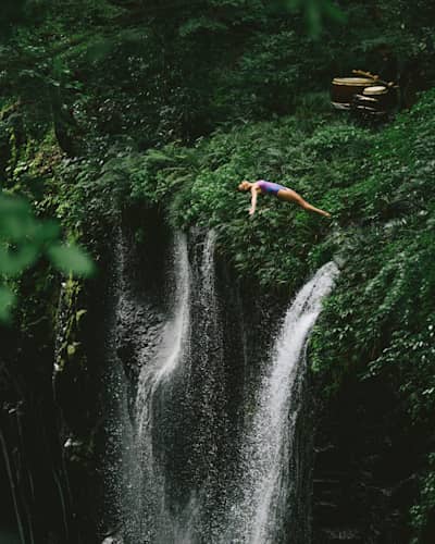 Rhiannan Iffland during the Red Bull Cliff Diving Teaser Dive in Takachiho, Miyazaki, Japan on July 19, 2023.