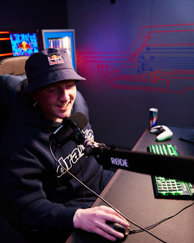 Morgan 'Angry Ginge' Burtwistle streams at the studio on December 4, 2024