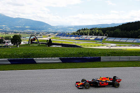 Driver Max Verstappen drives his Red Bull Racing RB16 during the 2020 Formula 1 Grand Prix of Styria at the Red Bull Ring circuit in Spielberg, Austria.