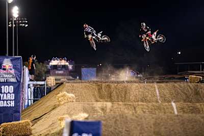 A photo of Shane McElrath and Ryan Dungey competing at Red Bull Straight Rhythm 2018.