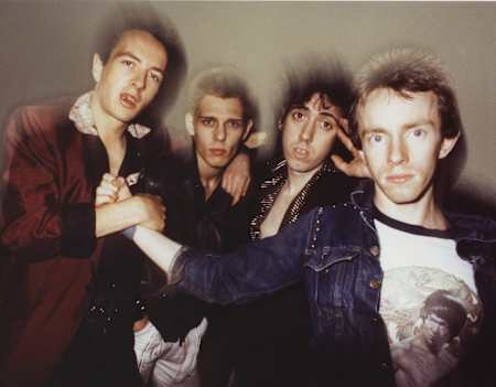A group portrait of UK punk rock band The Clash. From left, Joe Strummer, Paul Simonon, Mick Jones, Nicky 'Topper' Headon.