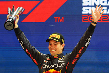 Sergio Pérez of Oracle Red Bull Racing at the Singapore Grand Prix on October 2, 2022.