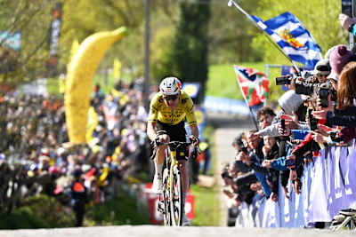 Wout van Aert passing through the Paterberg cobblestones sector during the 110th Tour of Flanders April 5, 2026. in Oudenaarde, Belgium. (Photo by Dario Belingheri/Getty Images)