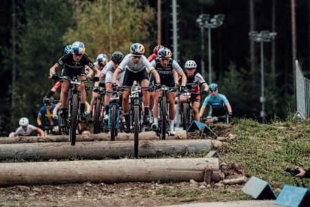 Competitors perform during UCI XCC in Nove Mesto na Morave, Czech Republic on October 2, 2020