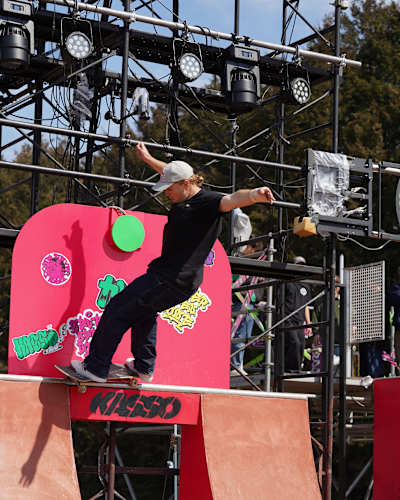 Jamie Foy riding on a course he designed for KASSO Fest Skate & Sound in Long Beach, California