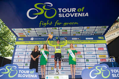 Laurence Pithie enjoys the podium