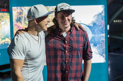 Senad Grosic and Lorenz Holder at the Red Bull Illume Exhibit Tour at Hangar-7 in Salzburg