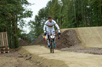 Bike Athlete Twan van Gendt as seen during training at his BMX Race facility in Ammerzoden, The Netherlands, on October 20, 2020.