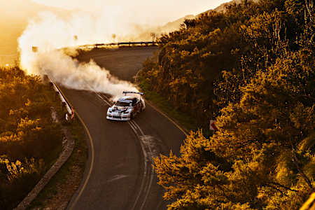 Mike Whiddett drifting around the Franschhoek Pass in South Africa.