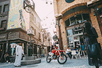 Sam Sunderland rides around the Dubai resort of La Mer, where he had to jump a dhow (an Arabic boat), for his 2022 film, Yalla.