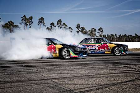 A photo of Elias Hountondji and his brother Johannes drifting at the Hockenheimring, Germany.