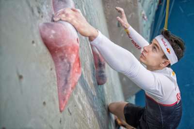 Speed Climber Marcin Dzienski in Tarnow, Poland on February 6, 2018.