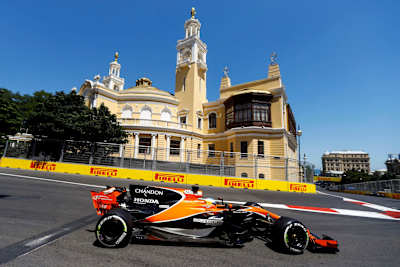 Fernando Alonso drives for McLaren at the 2017 Azerbaijan F1 Grand Prix.