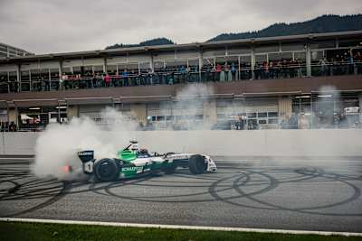 Daniel Abt showing what Formula E cars can do at the Krone E Mobility Play Days at Red Bull Ring, Spielberg, Austria in 2017.