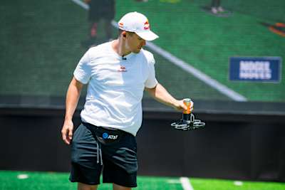 Ludwig reaches out for a Red Bull from a delivery drone at Streamer Games in Los Angeles, California, USA on August 17, 2025. 