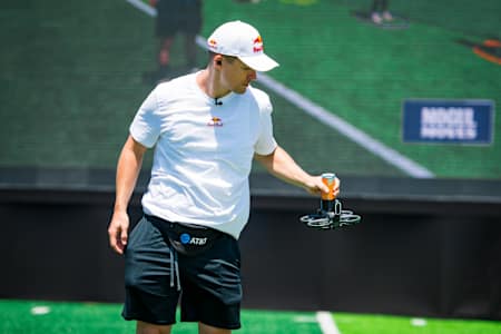Ludwig reaches out for a Red Bull from a delivery drone at Streamer Games in Los Angeles, California, USA on August 17, 2025. 