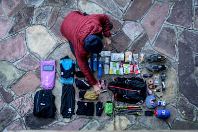Ryan Sandes preparing his Trail Running gear before Navigate Lesotho in April 2022
